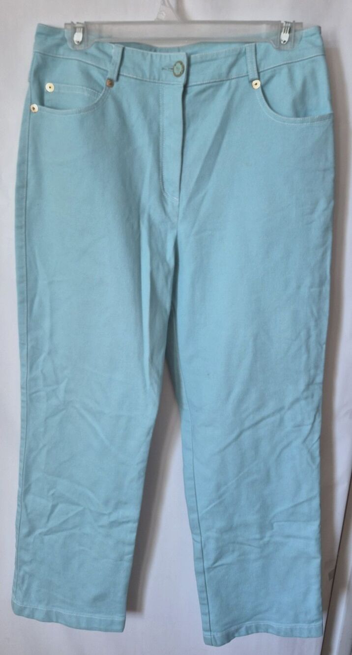 St. John Women Jeans Turquoise Blue Pants High Rise Cropped Size 6